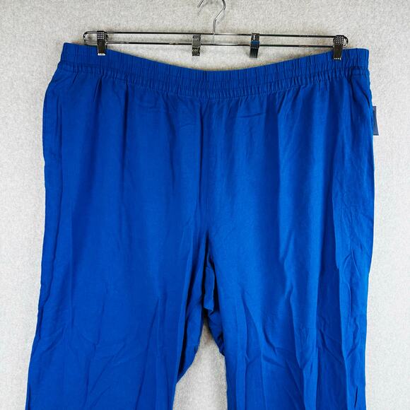 New Old Navy Womans 4X Plus Pants Wide Leg Linen Blend Pockets Pull On Blue NWT - Picture 2 of 8